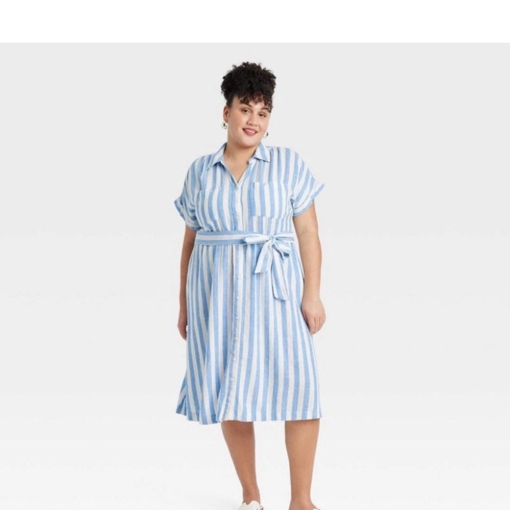 Ava & Viv Blue and White Striped Casual Shirt - Picture 2 of 16